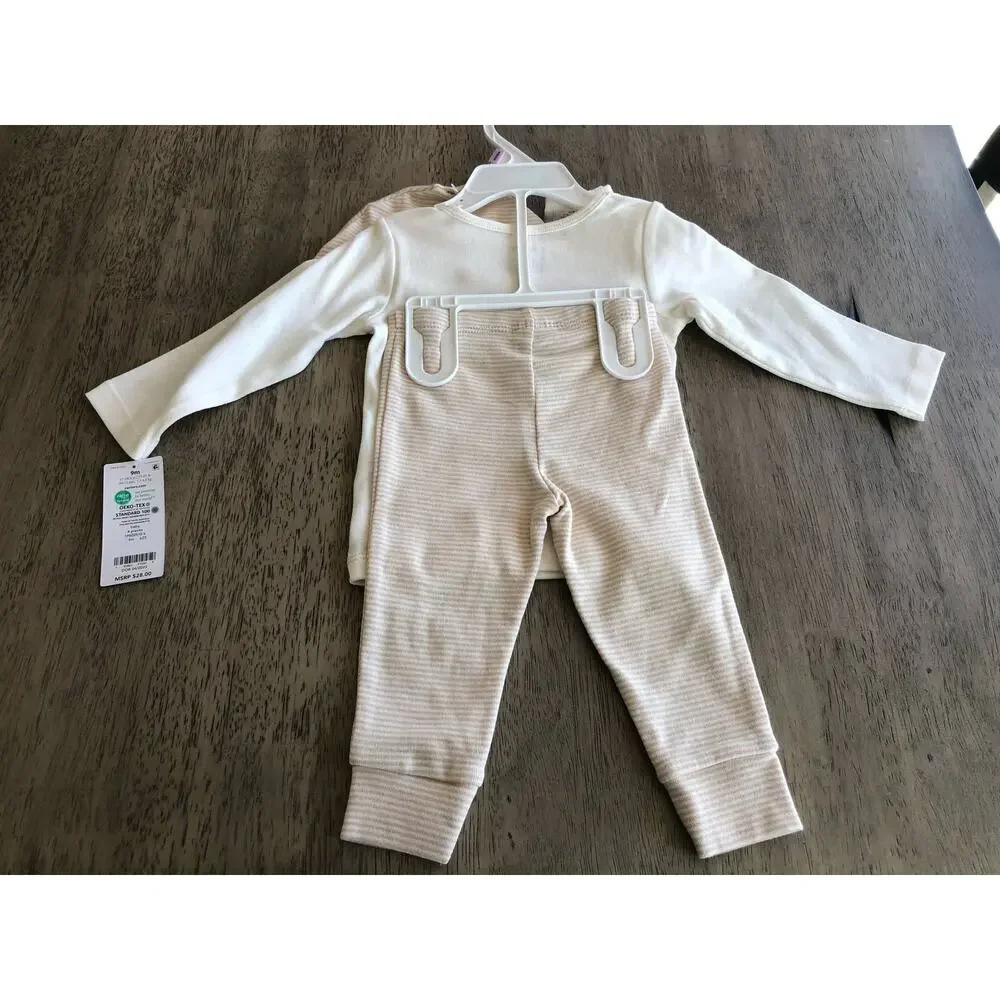 Carters Frog and Toadstool Embroidered Three Piece Tan and Cream Set - 9M